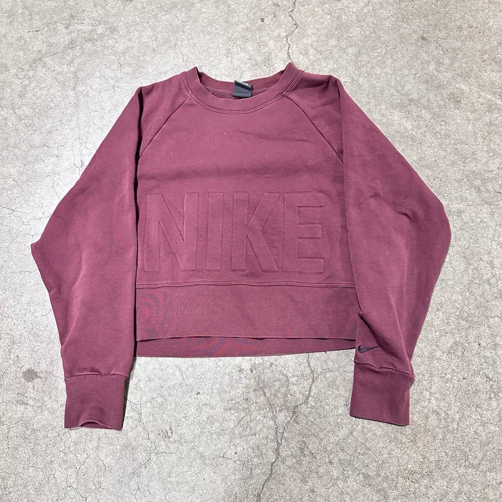 Nike Sweatshirt Womens Small Maroon Cropped Crewneck Embossed Logo Vintage - Picture 6 of 8